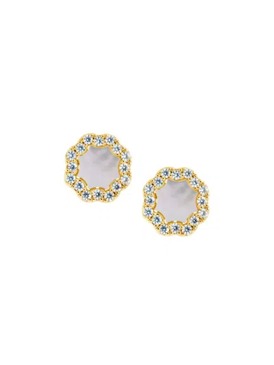 Sterling Forever Women's Mother Of Pearl & Cubic Zirconia Petal Stud Earrings In Brass