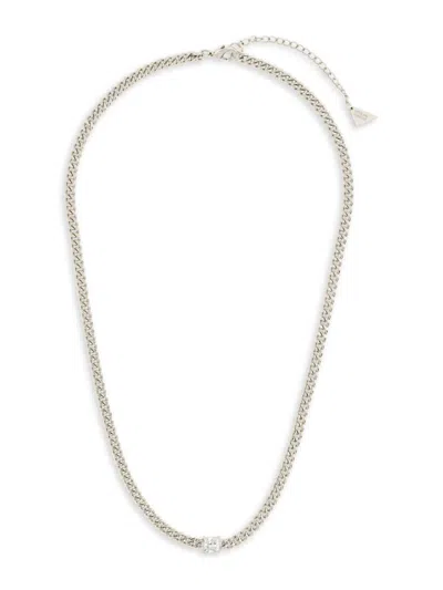 Sterling Forever Women's Rhodium Plated & Cubic Zirconia Curb Chain Necklace In Brass