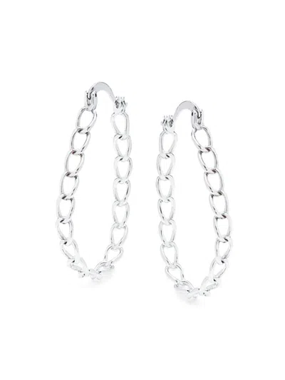 Sterling Forever Women's Rhodium Plated Chain Link Hoop Earrings In Brass