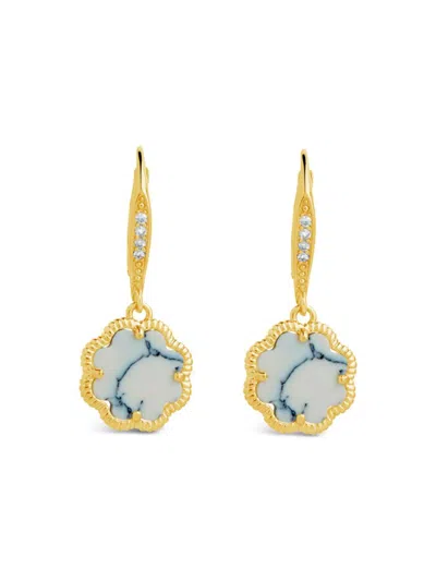 Sterling Forever Women's Rose Clover 14k Goldplated, Created Turquoise & Cubic Zirconia Drop Earrings