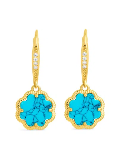 Sterling Forever Women's Rose Clover 14k Goldplated, Created Turquoise & Cubic Zirconia Drop Earrings