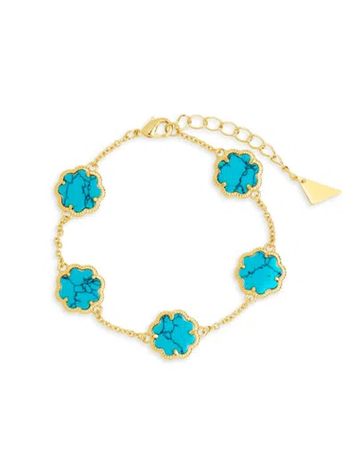 Sterling Forever Women's Rose Petal 14k Goldplated & Created Turquoise Clover Station Bracelet