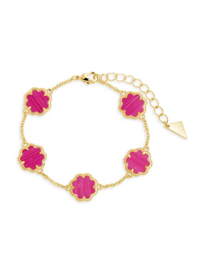 Sterling Forever Women's Rose Petal 14k Goldplated & Pink Turquoise Station Bracelet