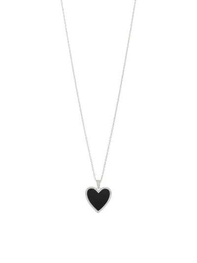 Sterling Forever Women's Tara Rhodium Plated & Black Onyx Heart Pendant Necklace