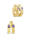 Sterling Forever Zella Cz & Enamel Huggie Hoop Earrings In Gold
