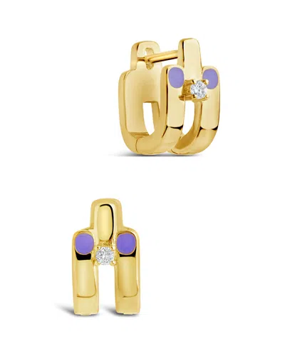 Sterling Forever Zella Cz & Enamel Huggie Hoop Earrings In Gold