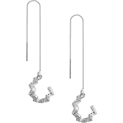 Sterling Forever Zigzag Cubic Zirconia Threader & Cuff Earrings In Silver