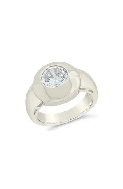 Sterling Forever Zora Cubic Zirconia Dome Signet Ring In Silver
