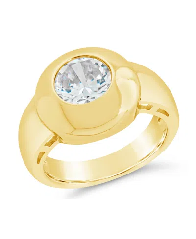 Sterling Forever Zora Cubic Zirconia Dome Signet Statement Ring In Gold