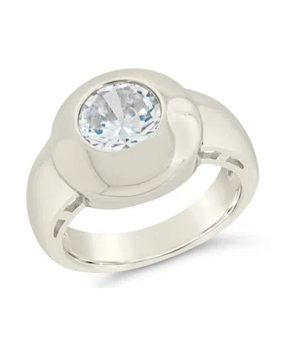 Sterling Forever Zora Cubic Zirconia Dome Signet Statement Ring In Silver