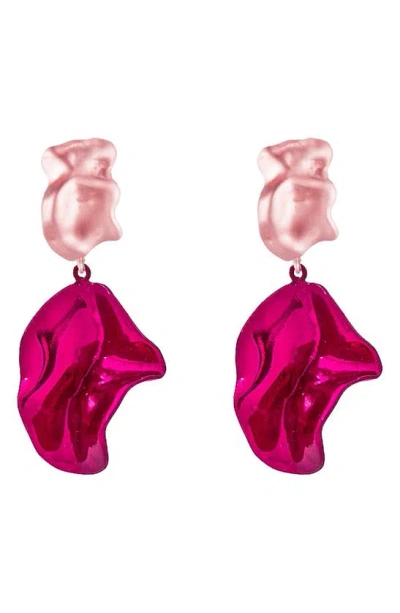 Sterling King Fold Mini Drop Earrings In Pink