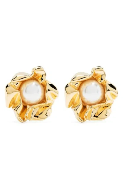 Sterling King Titania Faux Pearl Stud Earrings In Gold