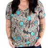 Sterling Kreek Accent V-neck Tee In Dark Ivory/turquoise In Blue