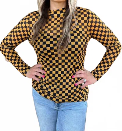 Sterling Kreek Checkered Long Sleeve Top In Gold/black