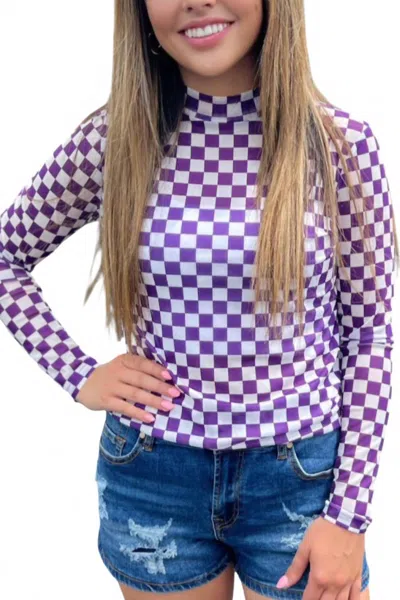 Sterling Kreek Checkered Long Sleeve Top In Purple/white