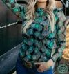 Sterling Kreek Concho Queen Mesh Top In Green/black In Multi