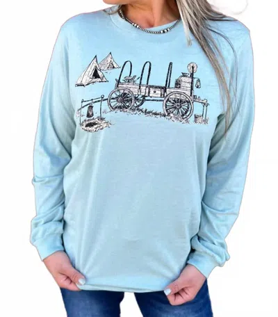 Sterling Kreek Country Blu's Long Sleeve Tee - Plus In Light Teal In Blue