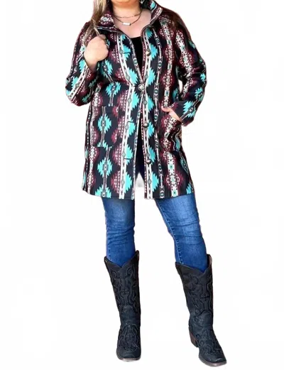 Sterling Kreek Durango Aztec Jacket In Turquoise/maroon /cream In Multi