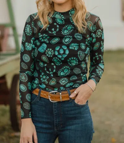 Sterling Kreek Forever In Turq Top In Black/turquoise In Brown