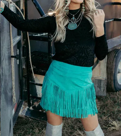 Sterling Kreek Fort Worth Fringe Skirt In Turquoise In Blue