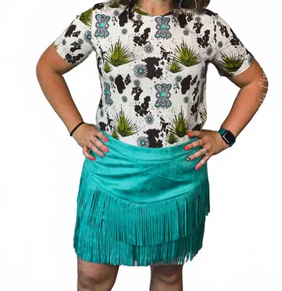 Sterling Kreek Fort Worth Fringe Skirt In Turquoise In Blue