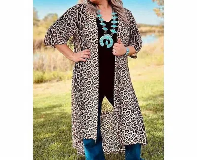 Sterling Kreek Long Lightweight Kimono In Leopard In Multi