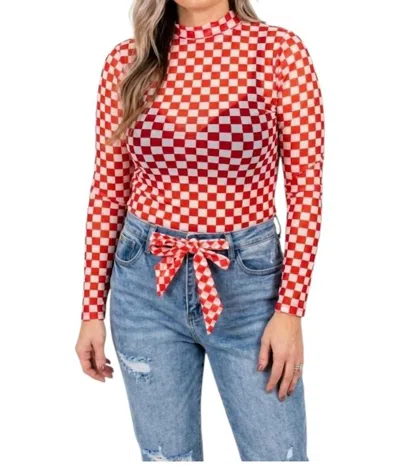 Sterling Kreek Long Sleeve Checkered Top In Mesh Red