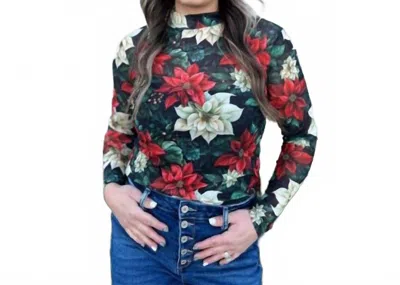 Sterling Kreek Meet Me Under The Poinsettia Mesh Top In Holiday Floral In Multi
