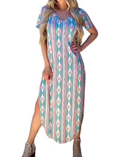 Sterling Kreek Momma Mia Maxi Dress In Blue Aztec In Multi