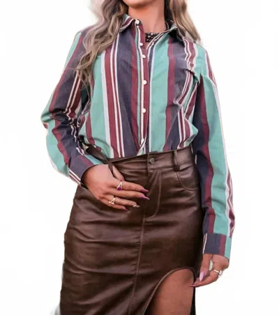 Sterling Kreek Oh My Darling Button Up Shirt In Bold Red, Black, And Turquoise Stripes In Multi