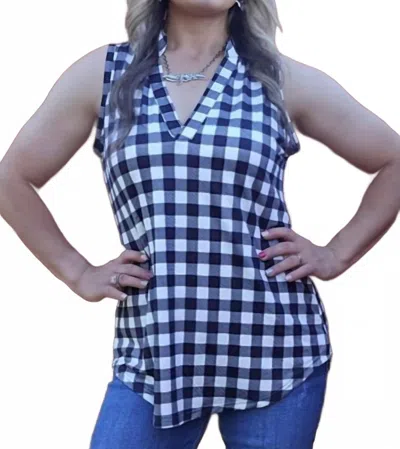 Sterling Kreek Plaid My Love Tank In Black In Blue