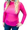 Sterling Kreek Rhinestone Mesh Long Sleeve Top In Hot Pink In Pink