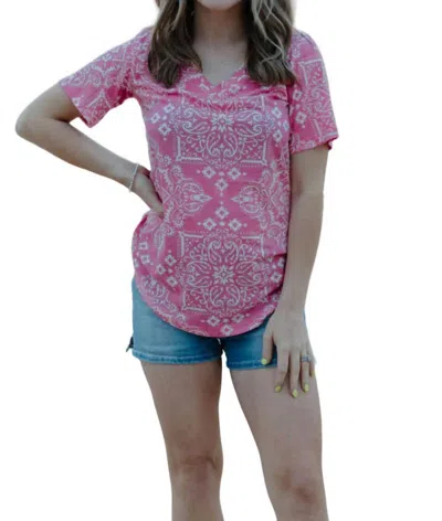 Sterling Kreek Rodeo Bandit V Neck Top In Pink
