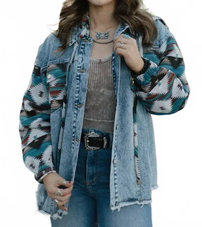 Sterling Kreek Southern Roots Denim Jacket In Aztec Print In Multi