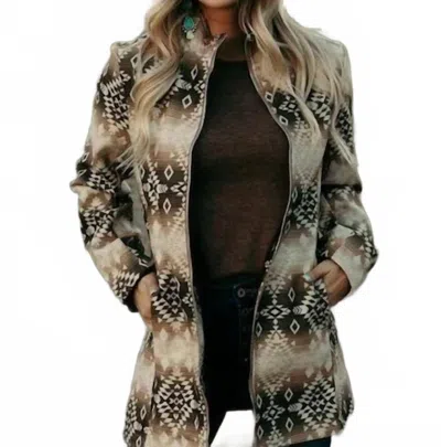 Sterling Kreek White Sands Jacket In Beige / Brown Aztec Pattern In Gray