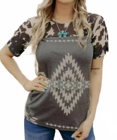 Sterling Kreek Women's Cow Daze Top In Brown In Gray