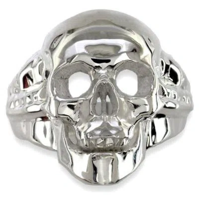 Pre-owned Sterling Large Skull Ring High Polished, 1 Inch,  Silver