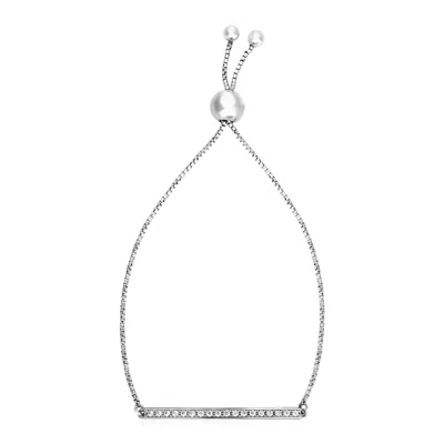 Sterling Silver Adjustable Bar Bracelet With Cubic Zirconia In  (1.20 Mm)