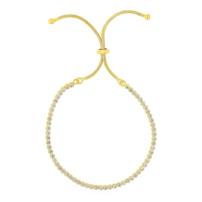Sterling Silver Adjustable Tennis Style Bracelet With Cubic Zirconia In (5.10 Mm) In Gold