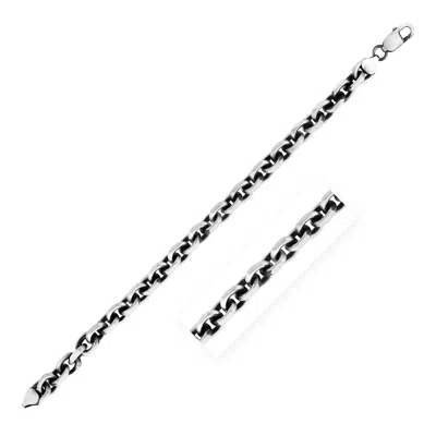 Sterling Silver Gunmetal Finish Oval Link Bracelet (7.70 Mm) In Silver