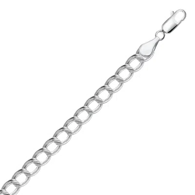 Sterling Silver Ridged Circular Chain Bracelet With Rhodium Plating (6.00 Mm) In Silver