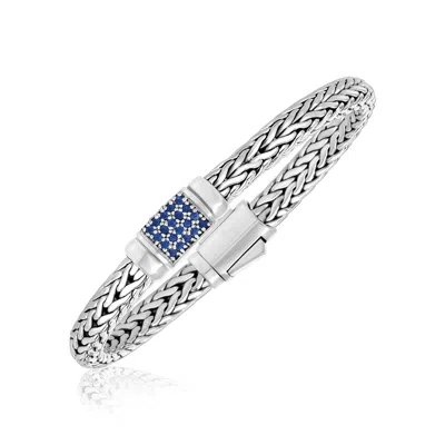 Sterling Silver Weave Motif Bracelet With Blue Sapphire Embellishments (7.00 Mm) In Pattern