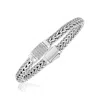 Sterling Silver Weave Motif Bracelet With White Sapphire Accents (6.35 Mm) In Silver