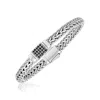Sterling Silver Weave Style Bracelet With Black Sapphire Accents (7.10 Mm) In Multi