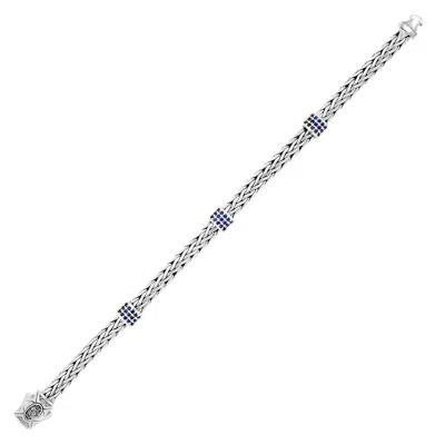 Sterling Silver Woven Bracelet With Blue Sapphire Stations (6.35 Mm) In Silver