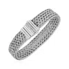 Sterling Silver Woven Rope Bracelet With White Sapphire Accented Clasp In  In Silver