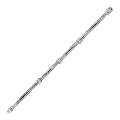Sterling Silver Woven Rope Bracelet With White Sapphire X Accents In  (2.00 Mm)