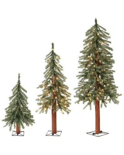 Sterling Tree Company 3pc Battery Operated Pre-lit 2-ft, 3-ft And 4-ft Alpine Clear Led Lights Set In Green