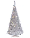 Sterling Tree Company 4ft High Pop Up Pre-lit Silver Tinsel Tree With Holy Leaves In White