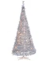 Sterling Tree Company 6ft High Pop Up Pre-lit Silver Tinsel Tree With Holy Leaves In White